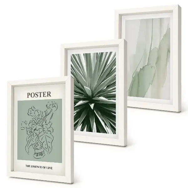 Trittico incorniciato con fantasie floreali nelle tonalità del verde e del beige