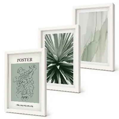 Trittico incorniciato con fantasie floreali nelle tonalità del verde e del beige