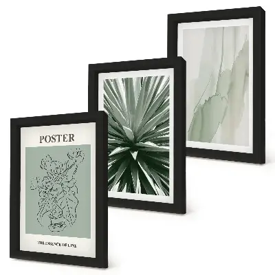 Trittico incorniciato con fantasie floreali nelle tonalità del verde e del beige