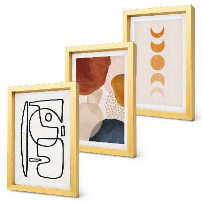 Composizione di 3 quadri Decorazioni alla moda con forme e colori astratti.