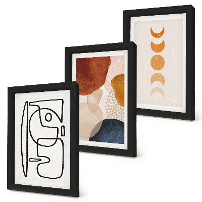 Composizione di 3 quadri Decorazioni alla moda con forme e colori astratti.