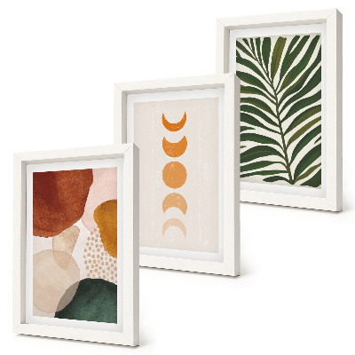 Trittico incorniciato Forme astratte in colori caldi e foglie