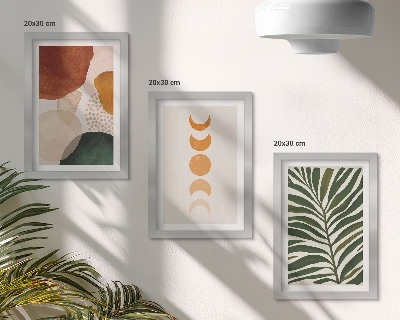 Trittico incorniciato Forme astratte in colori caldi e foglie