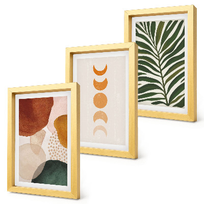Trittico incorniciato Forme astratte in colori caldi e foglie