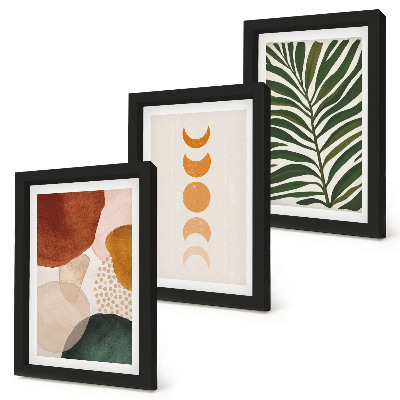 Trittico incorniciato Forme astratte in colori caldi e foglie