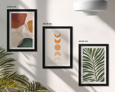 Trittico incorniciato Forme astratte in colori caldi e foglie