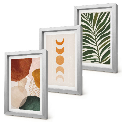 Trittico incorniciato Forme astratte in colori caldi e foglie