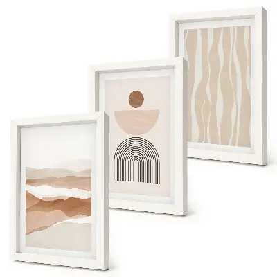 Trittico incorniciato paesaggio astratto con forme naturali e geometrie