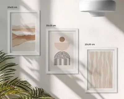 Trittico incorniciato paesaggio astratto con forme naturali e geometrie