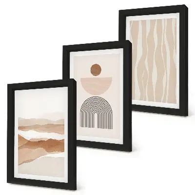 Trittico incorniciato paesaggio astratto con forme naturali e geometrie