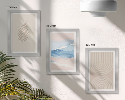 Composizione di 3 quadri Foglie e onde nelle tonalità del beige e del blu