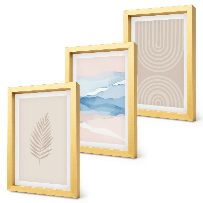 Composizione di 3 quadri Foglie e onde nelle tonalità del beige e del blu