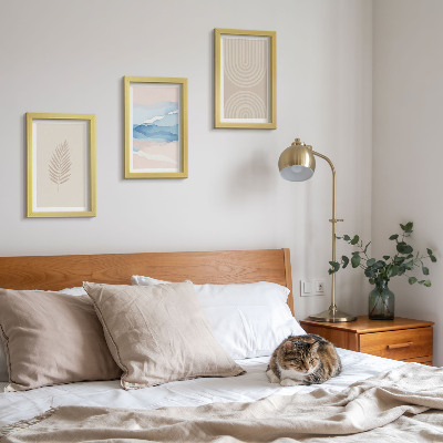 Composizione di 3 quadri Foglie e onde nelle tonalità del beige e del blu
