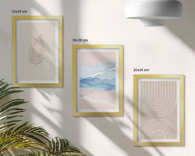Composizione di 3 quadri Foglie e onde nelle tonalità del beige e del blu
