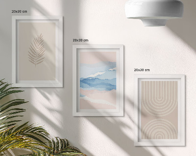 Composizione di 3 quadri Foglie e onde nelle tonalità del beige e del blu