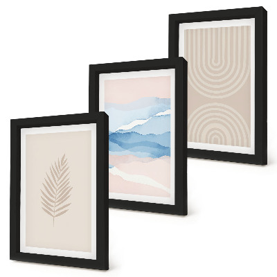 Composizione di 3 quadri Foglie e onde nelle tonalità del beige e del blu