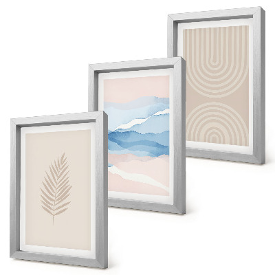 Composizione di 3 quadri Foglie e onde nelle tonalità del beige e del blu