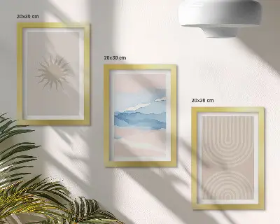 Trittico incorniciato con stampa di sole, onde e linee astratte in colori pastello