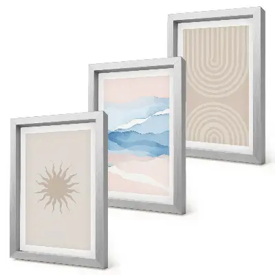 Trittico incorniciato con stampa di sole, onde e linee astratte in colori pastello