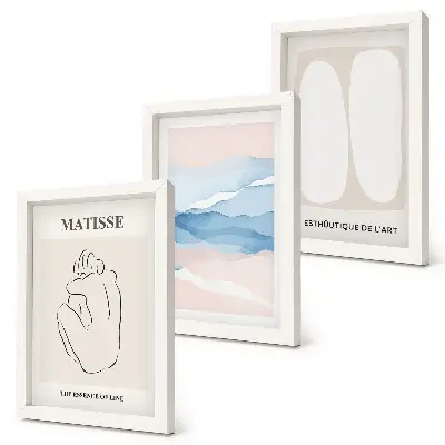 Trittico incorniciato ispirato alle forme astratte e ai colori delicati di Matisse