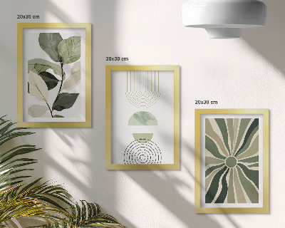 Composizione di 3 quadri Motivi vegetali con forme geometriche in verde