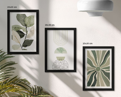 Composizione di 3 quadri Motivi vegetali con forme geometriche in verde