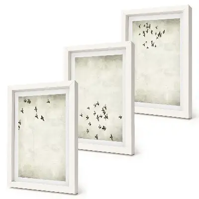 Trittico incorniciato dipinto minimalista con uccelli in volo