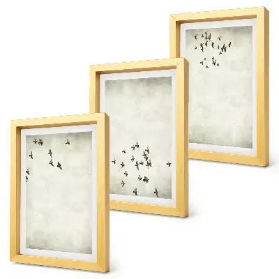 Trittico incorniciato dipinto minimalista con uccelli in volo