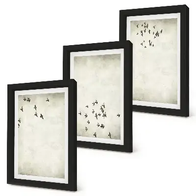 Trittico incorniciato dipinto minimalista con uccelli in volo