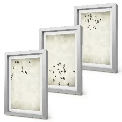 Trittico incorniciato dipinto minimalista con uccelli in volo