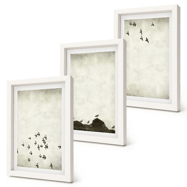 Trittico incorniciato Uccelli in volo dipinti in stile minimalista