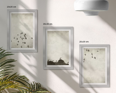 Trittico incorniciato Uccelli in volo dipinti in stile minimalista