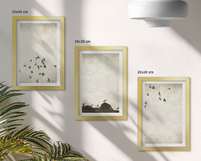 Trittico incorniciato Uccelli in volo dipinti in stile minimalista