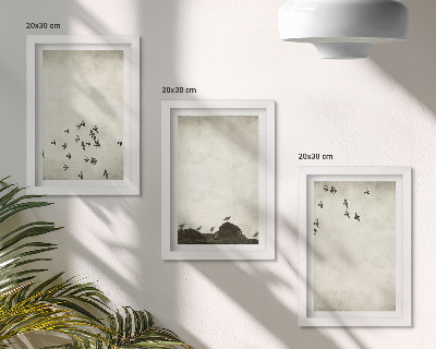 Trittico incorniciato Uccelli in volo dipinti in stile minimalista
