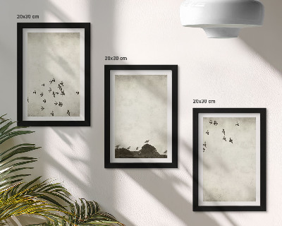 Trittico incorniciato Uccelli in volo dipinti in stile minimalista