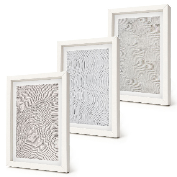 Composizione di 3 quadri Disegni nella sabbia, strutture geometriche lineari