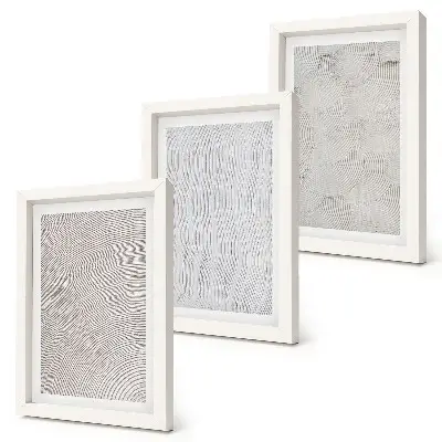 Composizione di 3 quadri disegni nella sabbia con strutture geometriche lineari