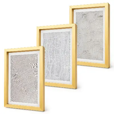 Composizione di 3 quadri disegni nella sabbia con strutture geometriche lineari