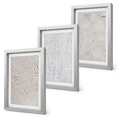 Composizione di 3 quadri disegni nella sabbia con strutture geometriche lineari