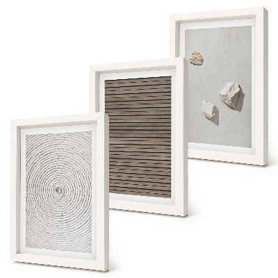 Trittico incorniciato Texture naturali legno pietre corda