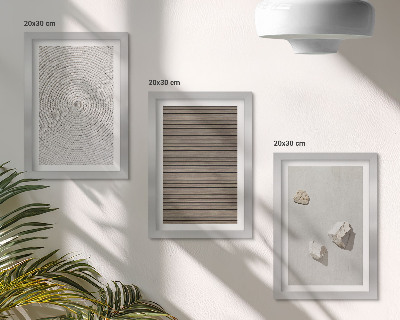Trittico incorniciato Texture naturali legno pietre corda