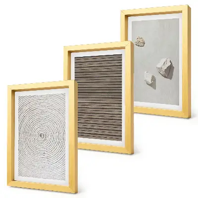 Trittico incorniciato con texture naturali di legno, pietre e corda
