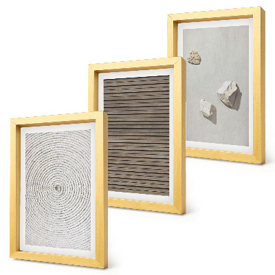 Trittico incorniciato Texture naturali legno pietre corda