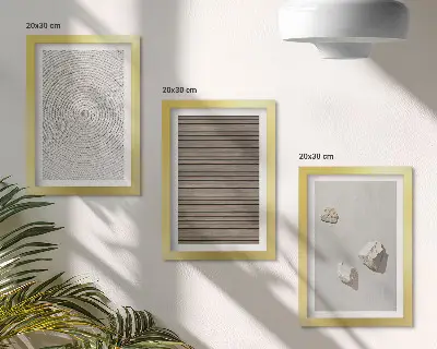 Trittico incorniciato con texture naturali di legno, pietre e corda