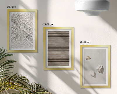 Trittico incorniciato Texture naturali legno pietre corda