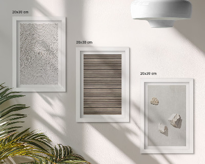 Trittico incorniciato Texture naturali legno pietre corda