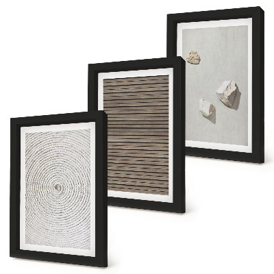 Trittico incorniciato Texture naturali legno pietre corda