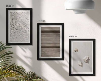 Trittico incorniciato Texture naturali legno pietre corda