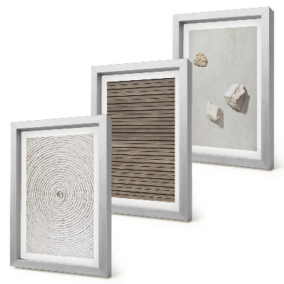 Trittico incorniciato Texture naturali legno pietre corda