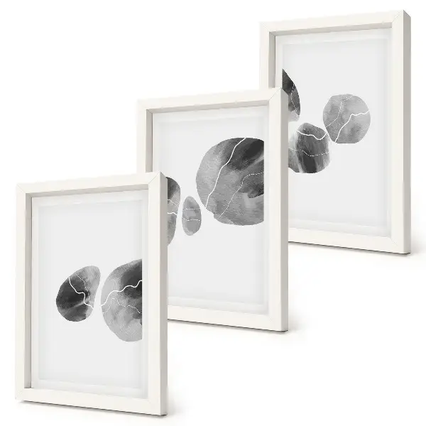Composizione di 3 quadri con macchie di pittura astratta minimalista